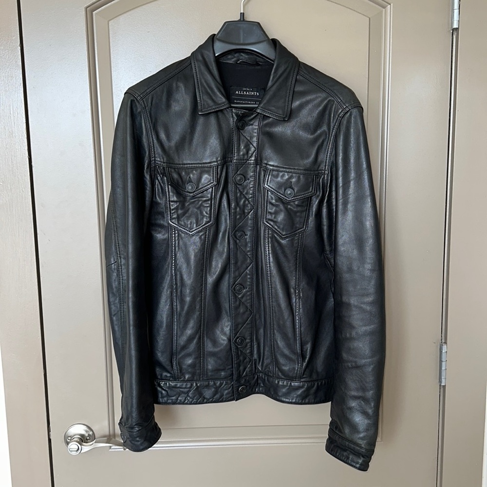 AllSaints “Brading” black leather jacket, Men’s, Medium